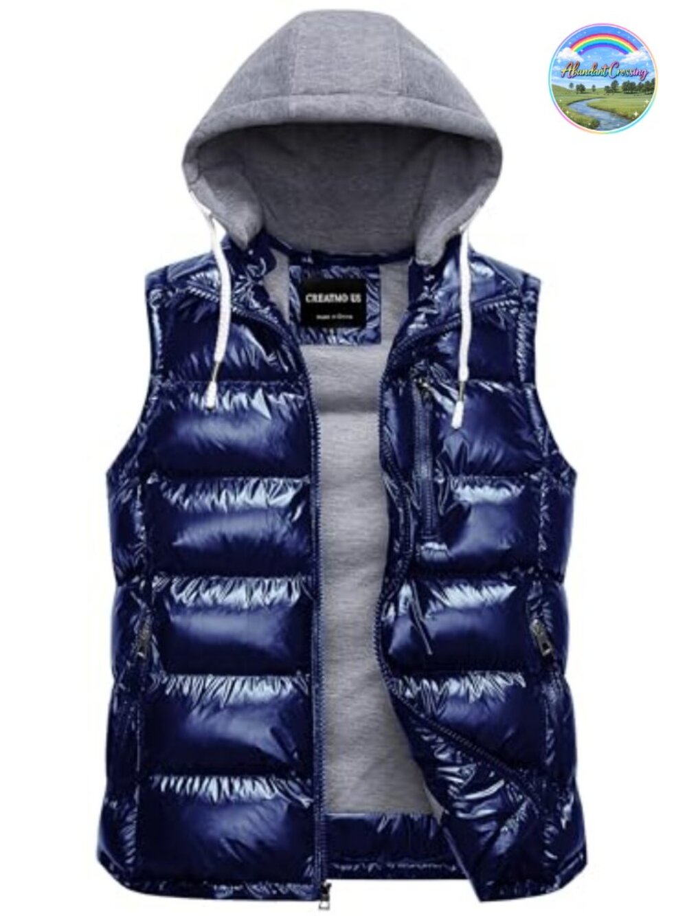 Men's Water Resistant Padded Puffer Vest with Removable Hood, Zip Front